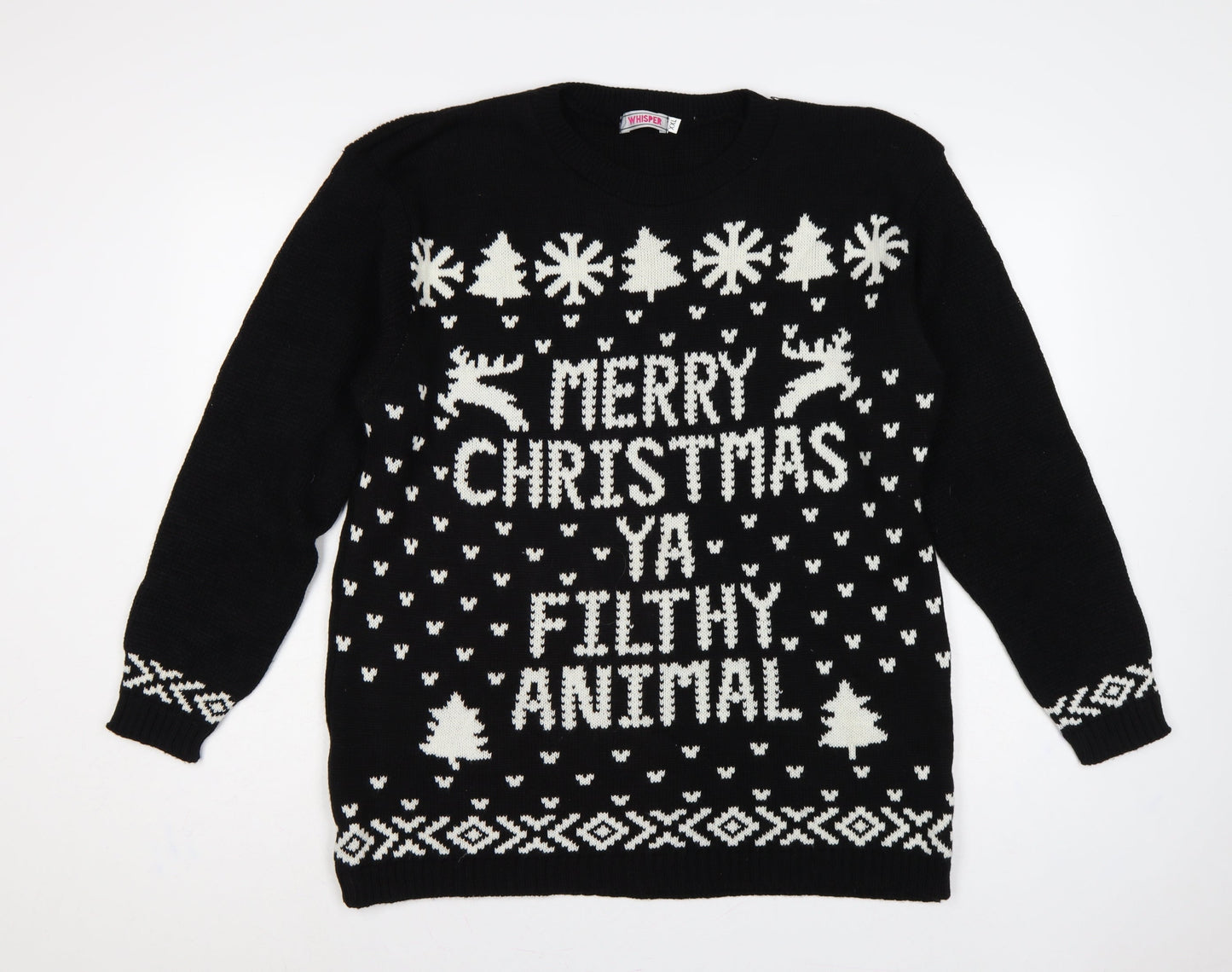 Whisper Women’s Black 2XL Merry Christmas Ya Filthy Animal Jumper