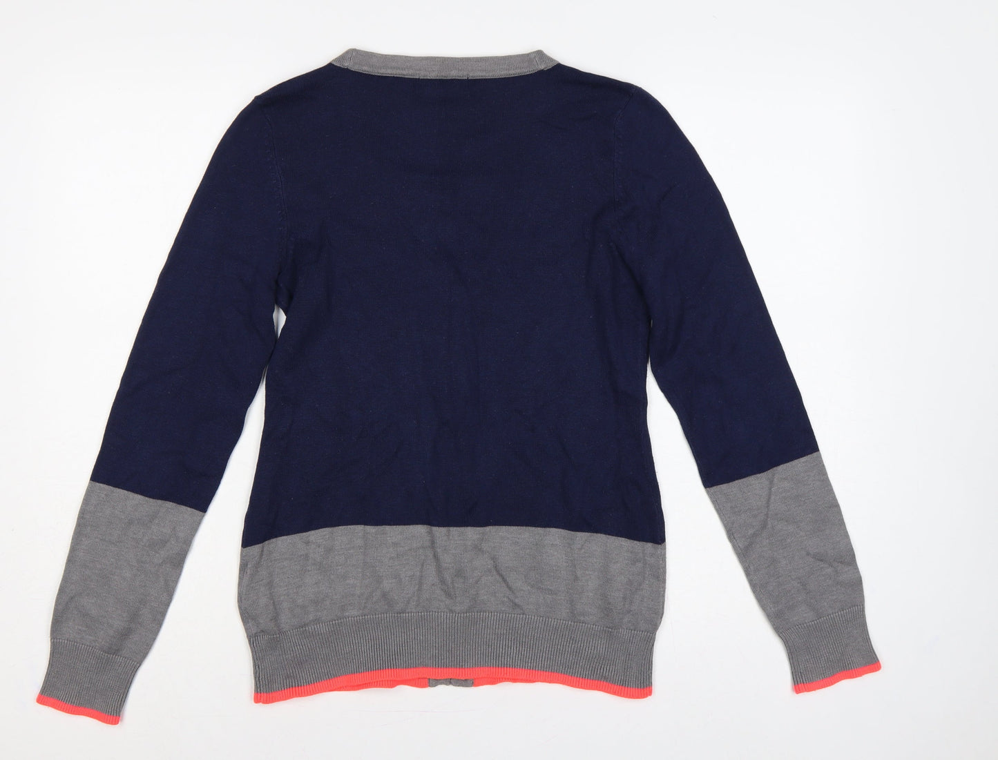 AJC Women’s Navy Grey Pink Cotton Blend V-Neck Cardigan Size S