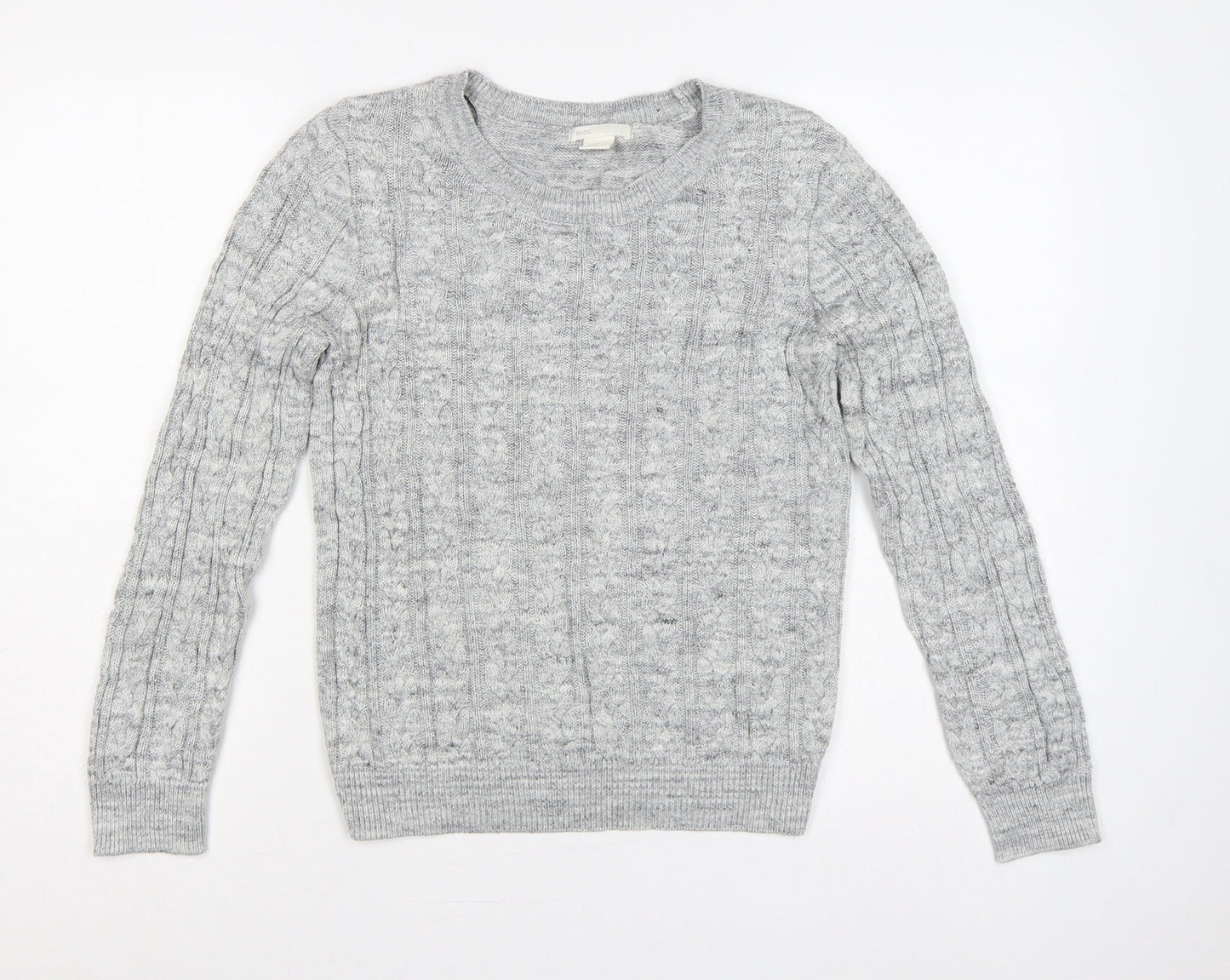 H&M Women Grey S Cable Knit Crew Neck Long Sleeve Jumper
