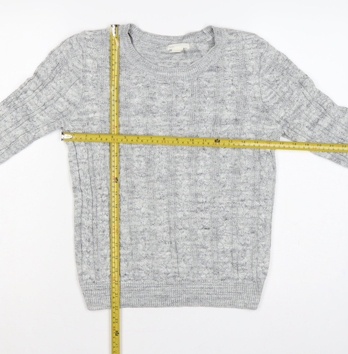 H&M Women Grey S Cable Knit Crew Neck Long Sleeve Jumper