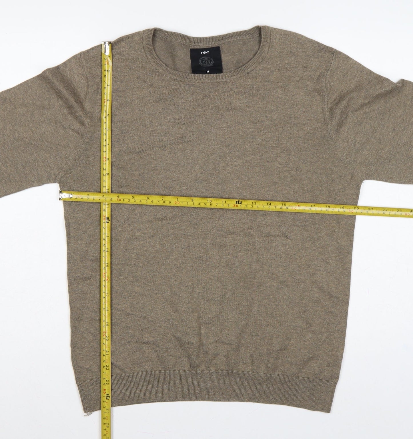 Next Men’s Brown Cotton Blend Crew Neck Pullover Jumper Size M