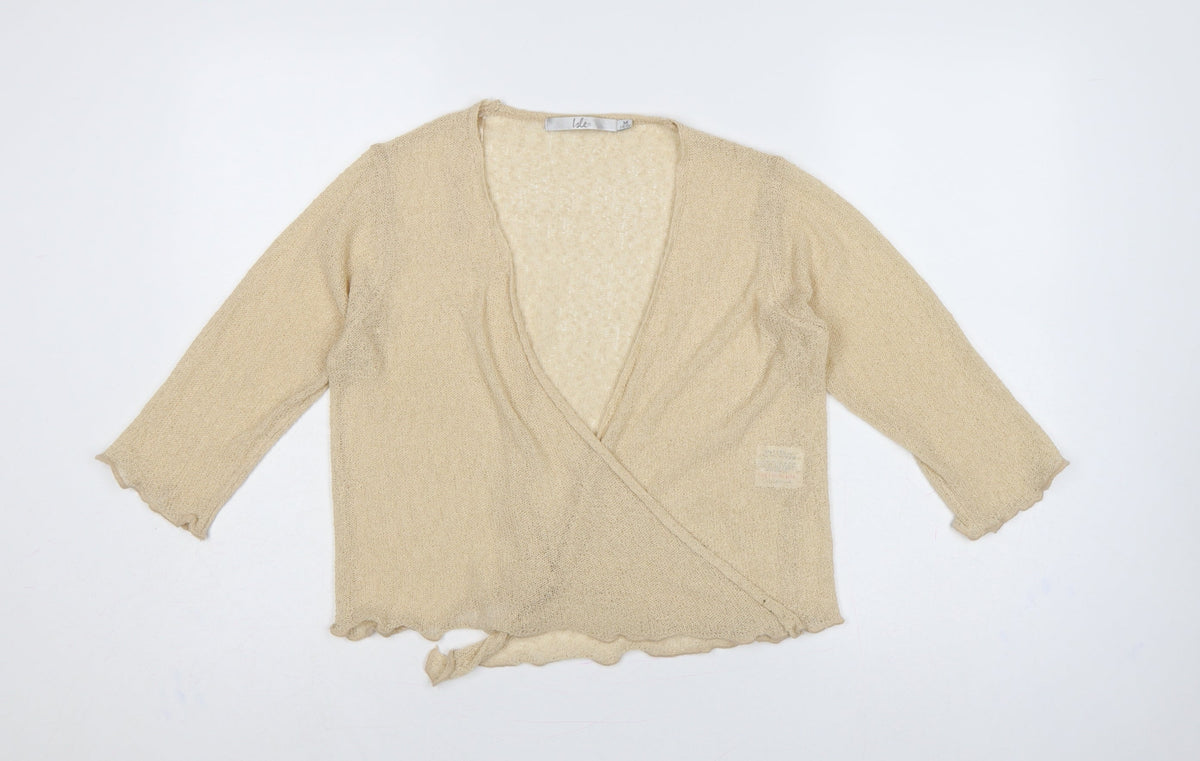 Isle Women Beige Size 14 Open-Knit Wrap Long Sleeve Cardigan
