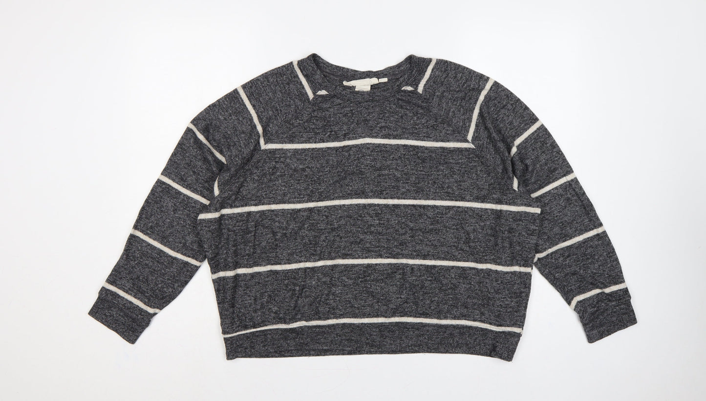 H&M Women's Grey Stripe Knit Sweatshirt UK 12 Relaxed Crew Neck