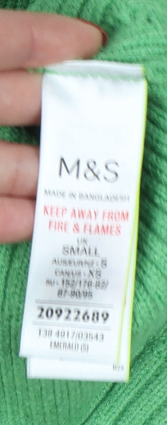 Marks and Spencer Women Green S Argyle Rib Knit Crew Neck Jumper