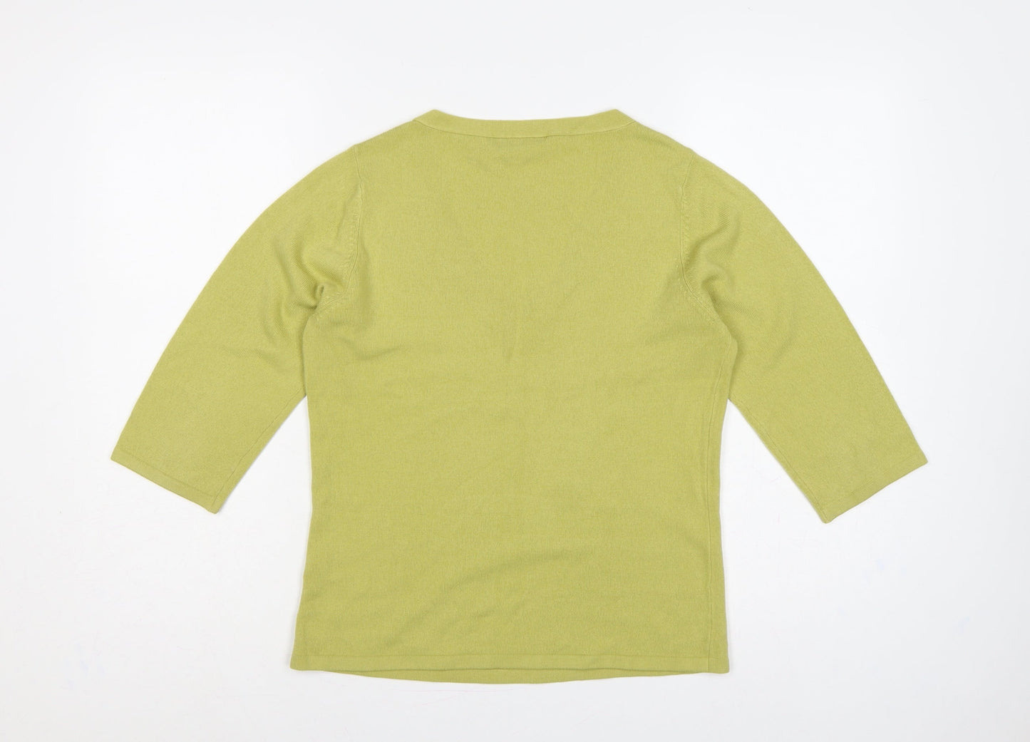 Bhs Petites Women's Green UK 12 Henley V-Neck 3/4 Sleeve Jumper