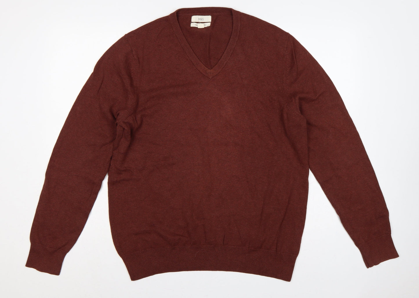 Marks and Spencer Mens Brown Cotton V-Neck Pullover Jumper L