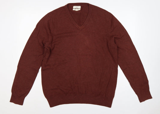 Marks and Spencer Mens Brown Cotton V-Neck Pullover Jumper L