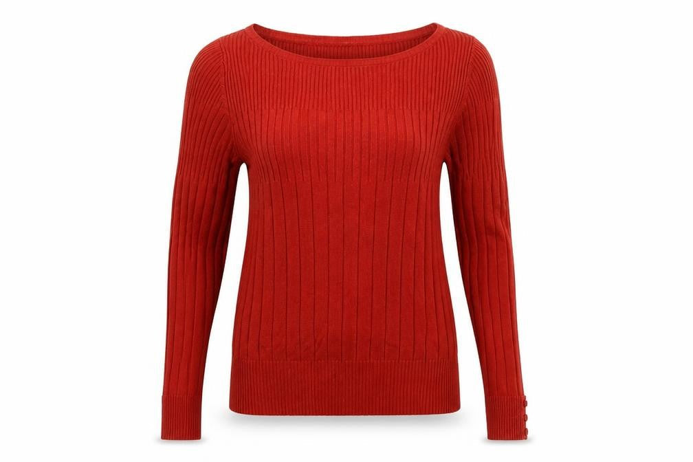 Marks & Spencer Women Red Rib Knit Jumper UK 8 Round Neck Slim Fit
