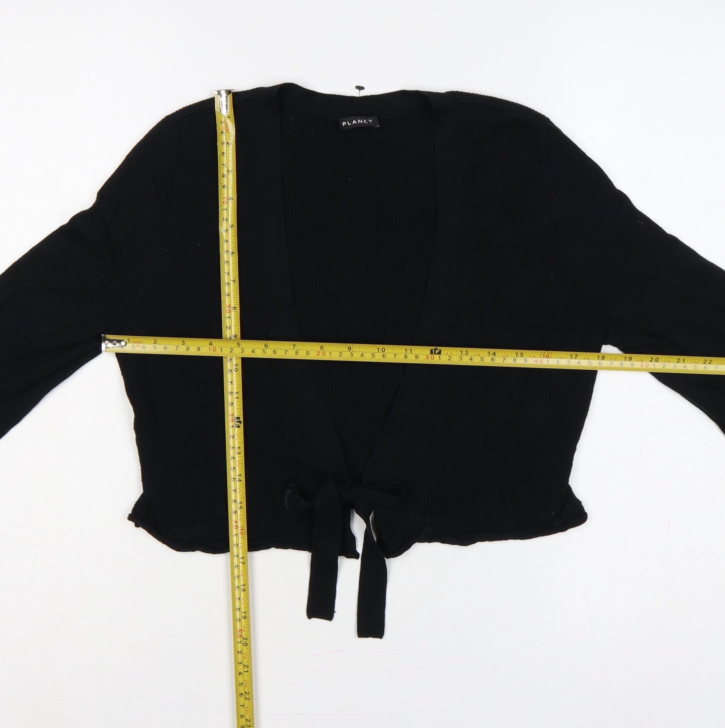Planet Women Black M Rib Knit Tie Front Wrap Cardigan Long Sleeve