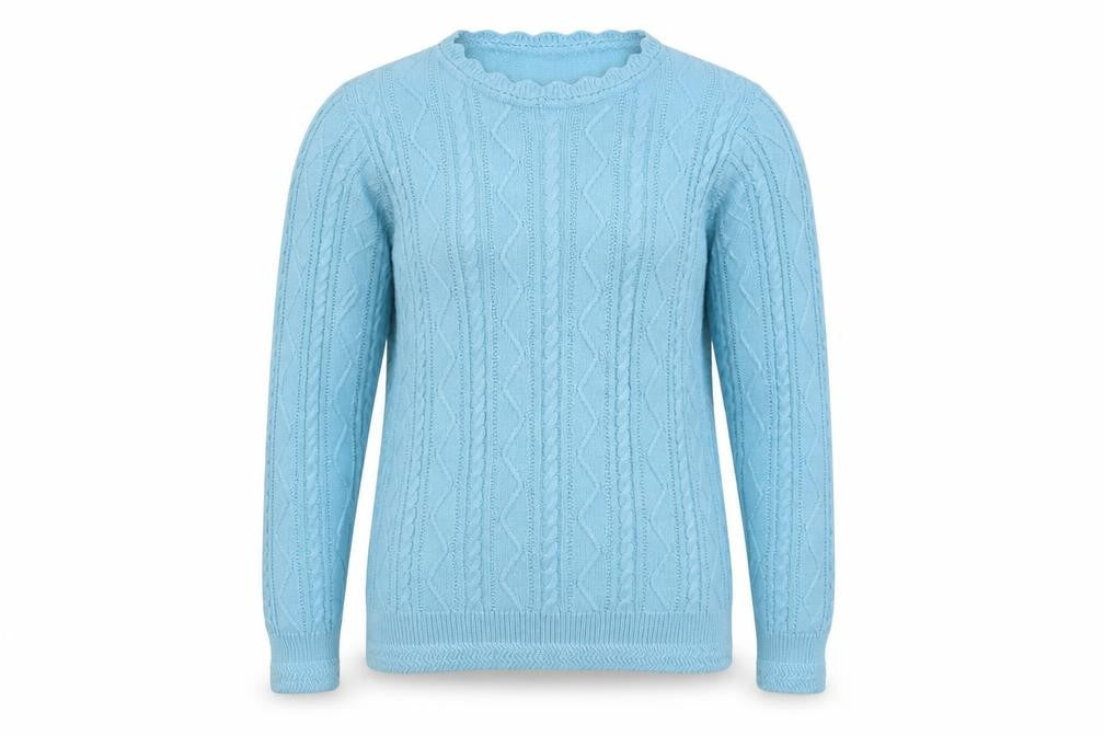 ISLE Women Blue Size 10 Cable Knit Round Neck Pullover Jumper