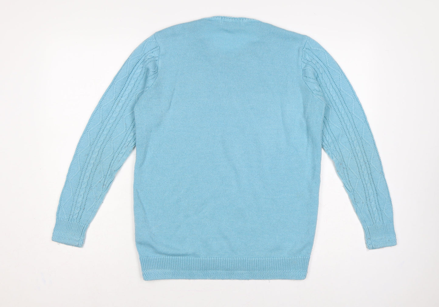 ISLE Women Blue Size 10 Cable Knit Round Neck Pullover Jumper