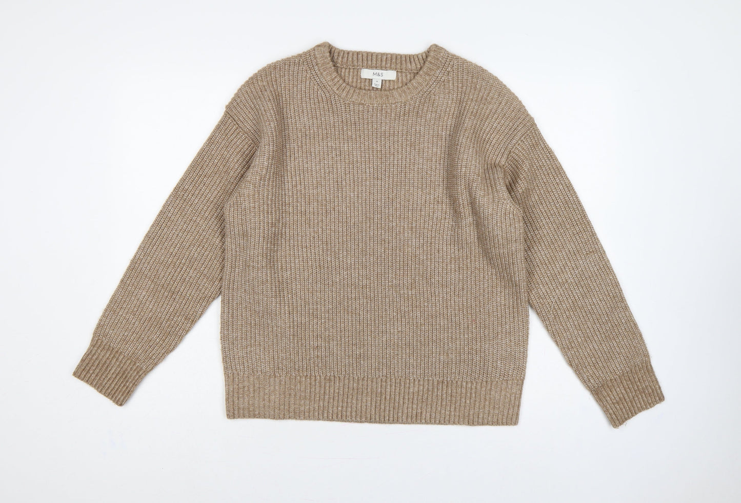 Marks & Spencer Women Beige M Chunky Knit Crew Neck Jumper