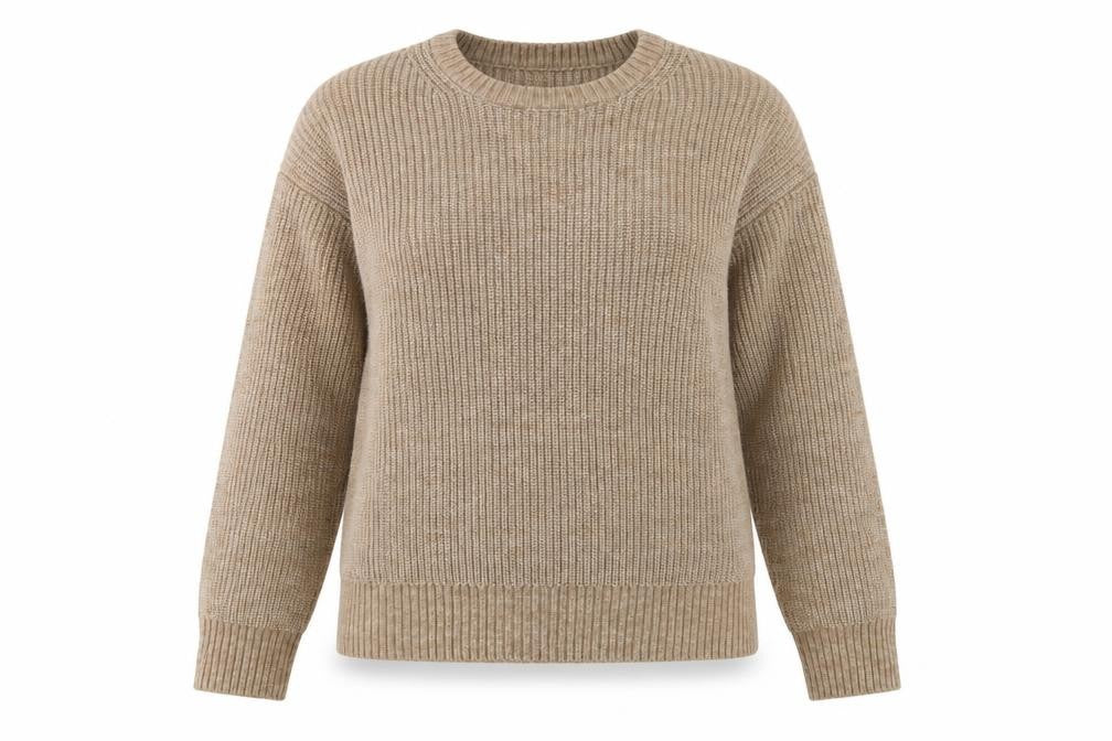 Marks & Spencer Women Beige M Chunky Knit Crew Neck Jumper