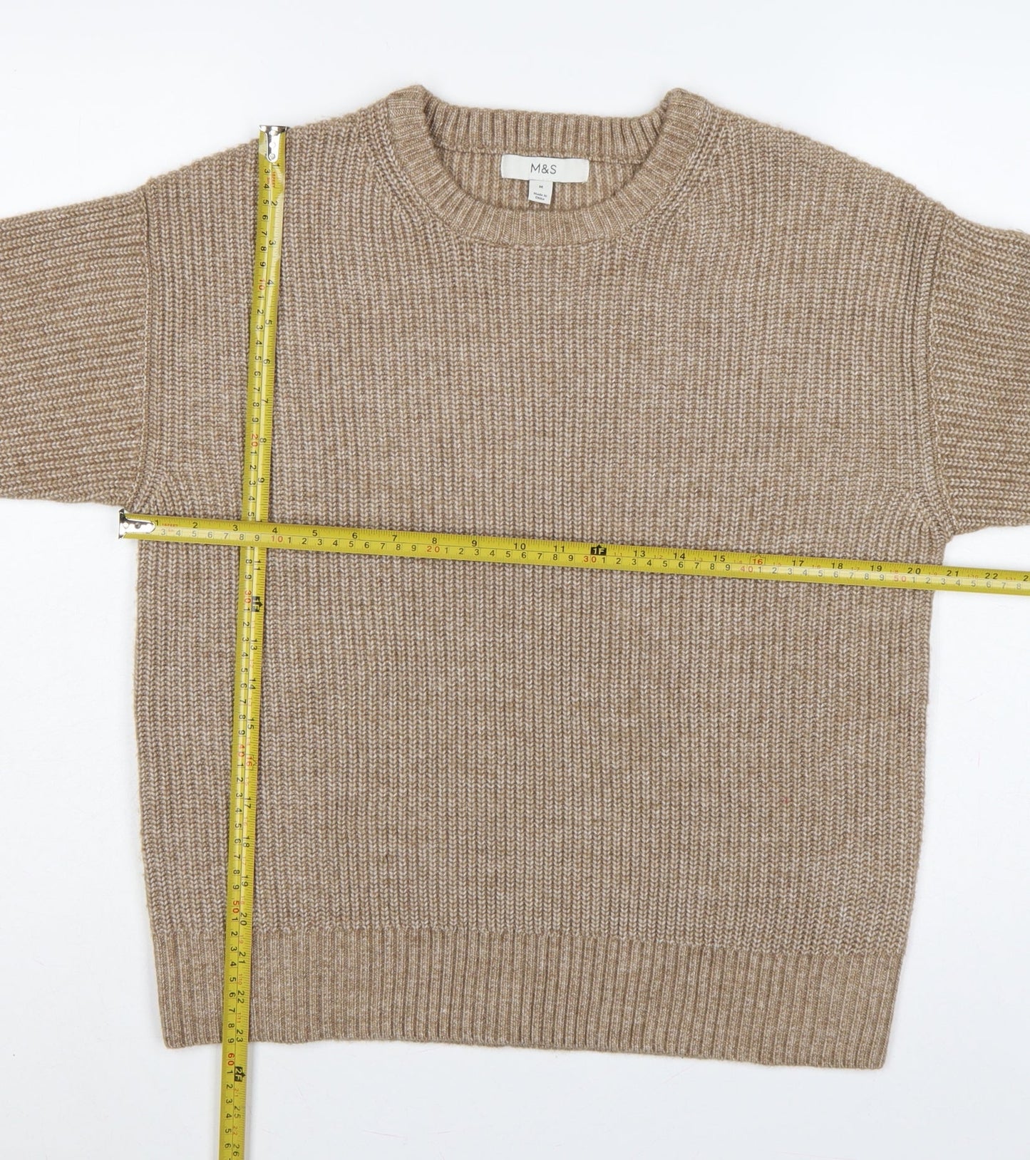 Marks & Spencer Women Beige M Chunky Knit Crew Neck Jumper