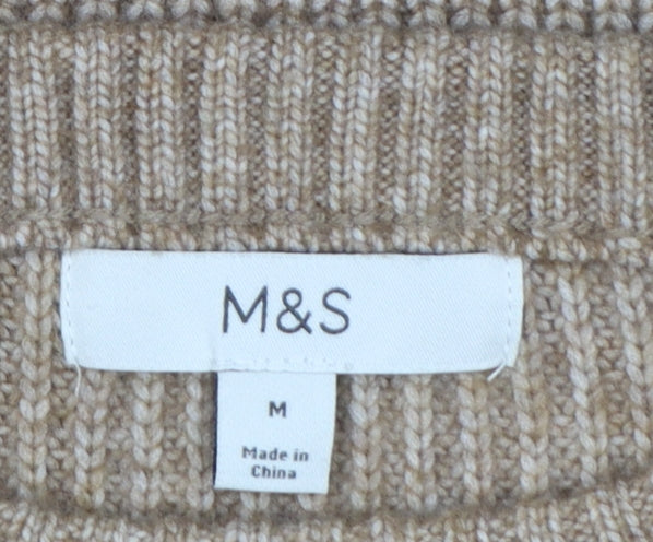 Marks & Spencer Women Beige M Chunky Knit Crew Neck Jumper