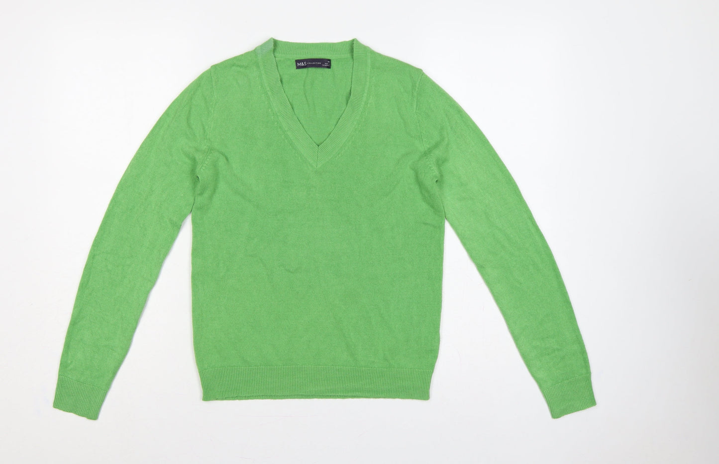 Marks & Spencer Women Green XS V-Neck Lightweight Knit Jumper