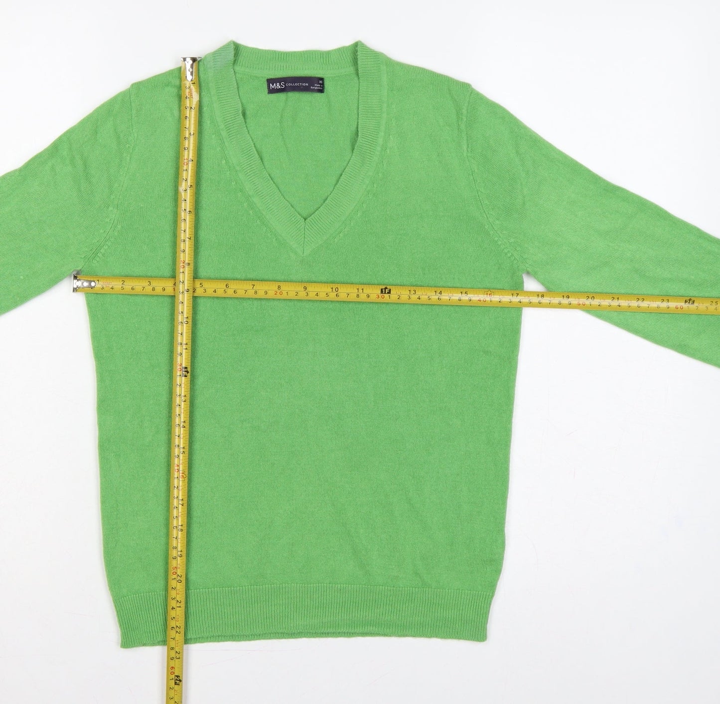 Marks & Spencer Women Green XS V-Neck Lightweight Knit Jumper