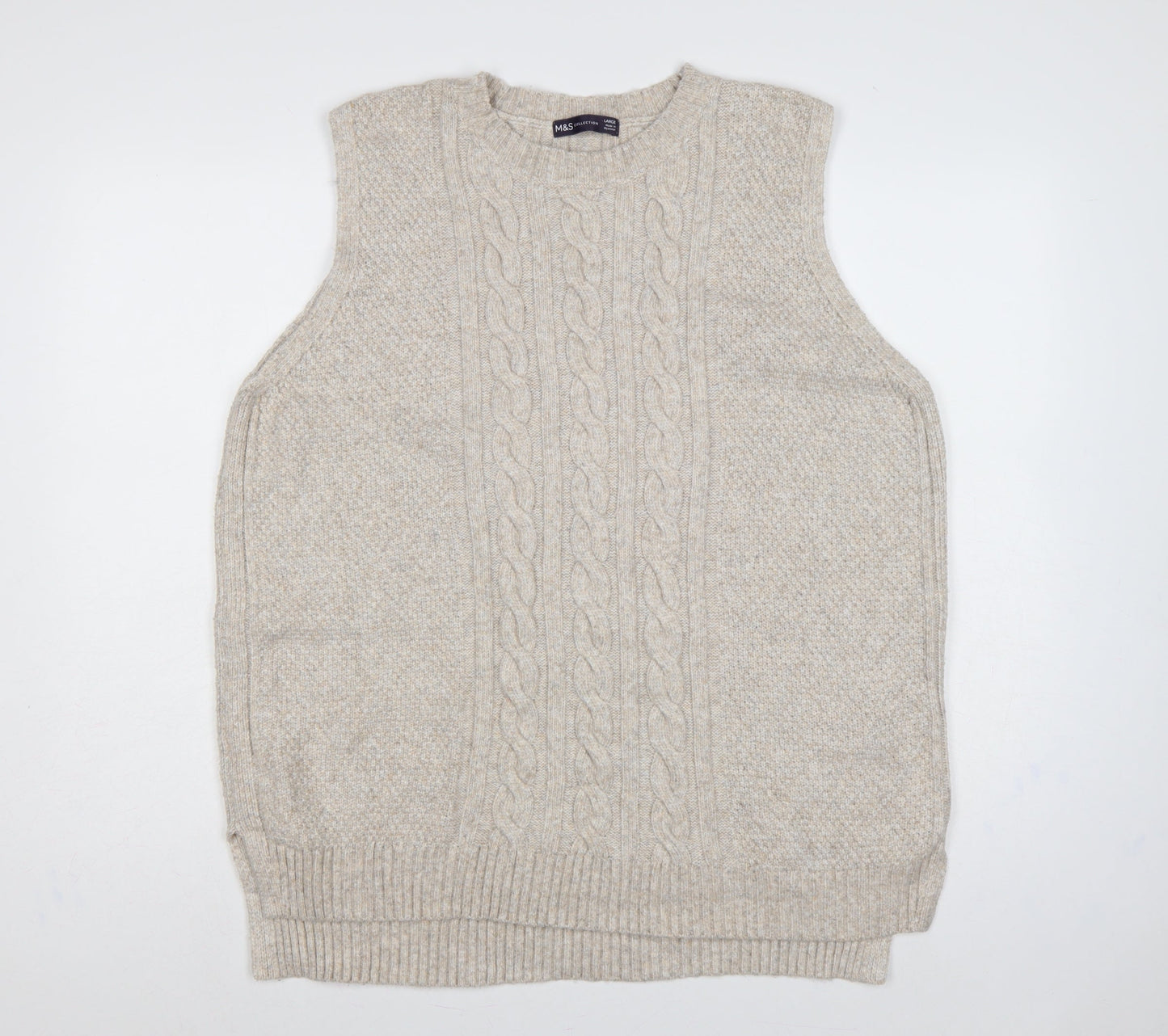 Marks and Spencer Women Beige L Cable Knit Sleeveless Jumper Vest