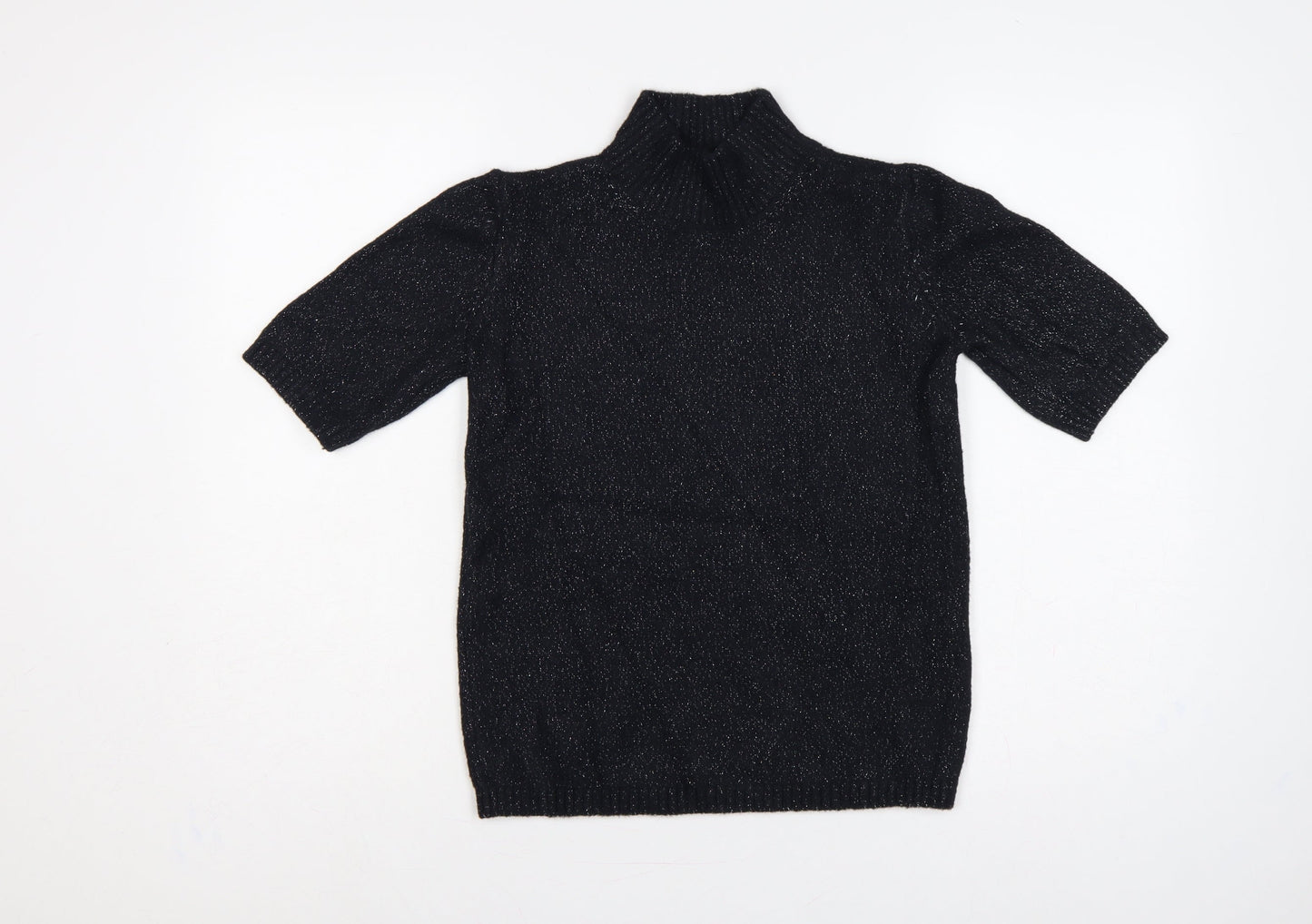 Marks and Spencer Women Black XS Metallic Knit High Neck Jumper