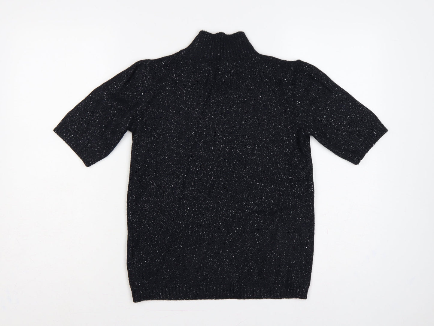 Marks and Spencer Women Black XS Metallic Knit High Neck Jumper