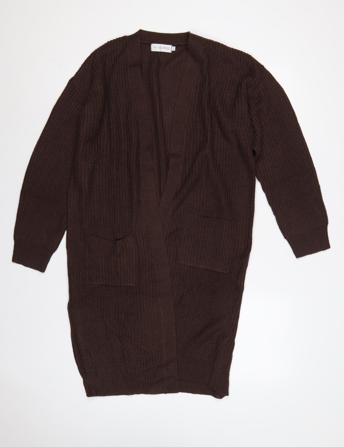 In The Style Women Brown Size 12 Chunky Knit Open Long Cardigan