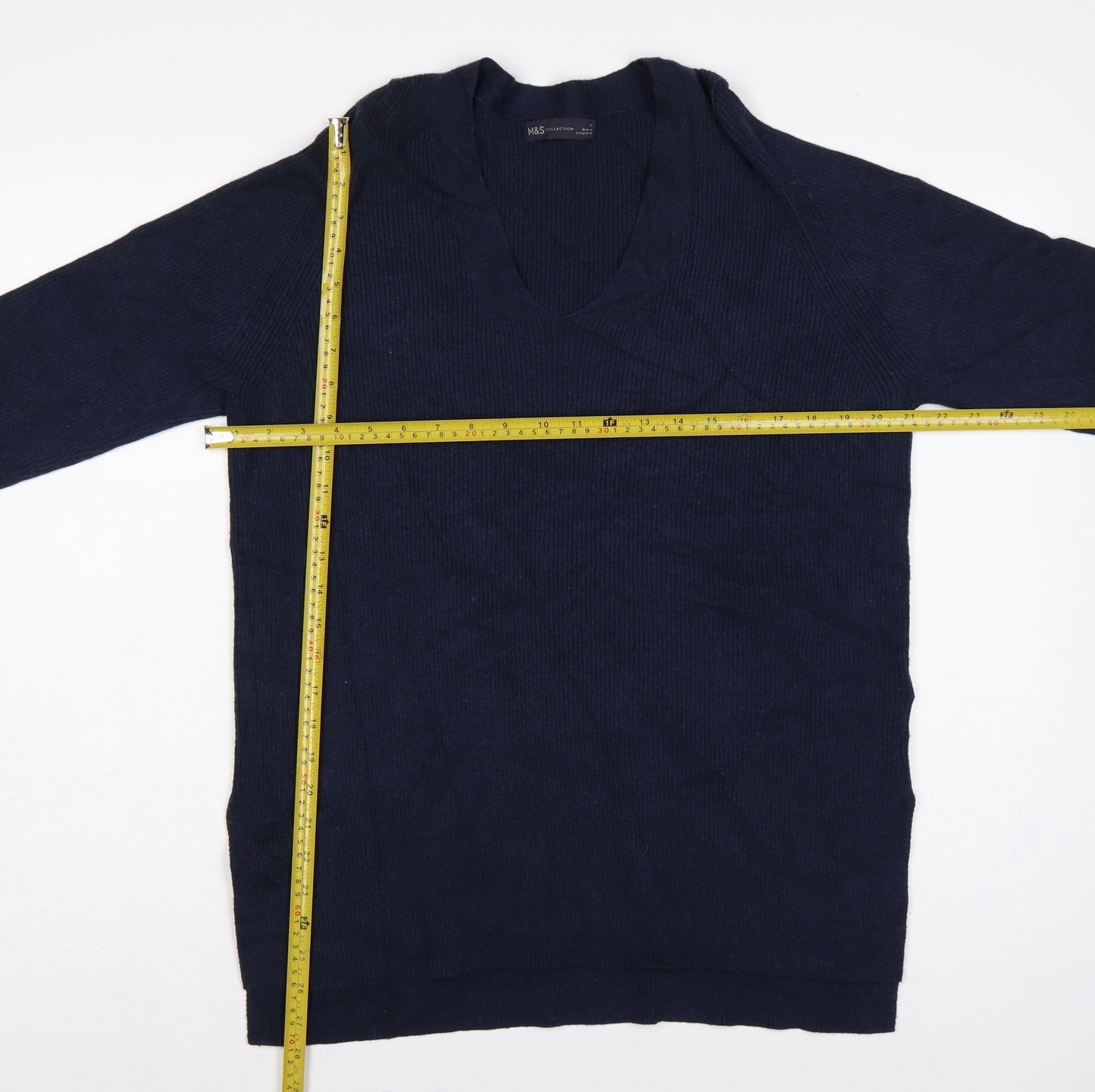 Marks & Spencer Women’s Navy V-Neck Ribbed Knit Jumper Size 12