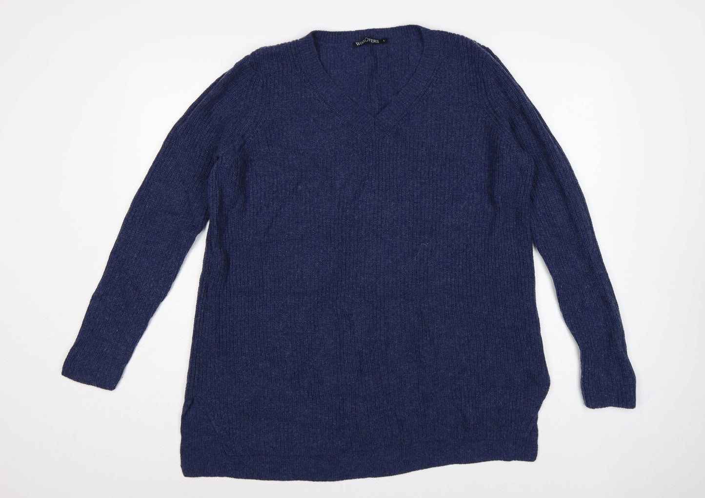 WoolOvers Women’s Blue L Merino Cashmere V-Neck Knit Pullover Jumper