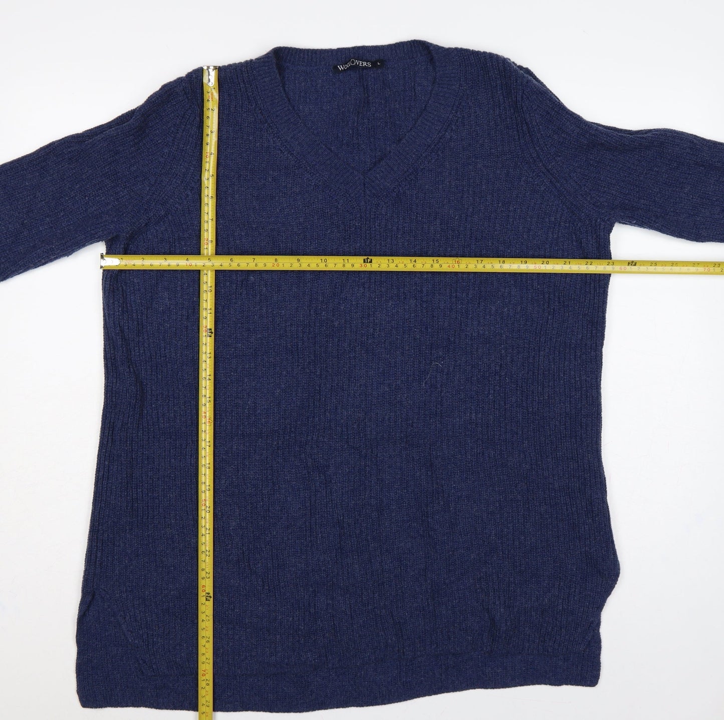 WoolOvers Women’s Blue L Merino Cashmere V-Neck Knit Pullover Jumper