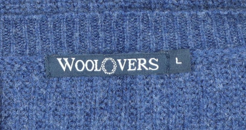 WoolOvers Women’s Blue L Merino Cashmere V-Neck Knit Pullover Jumper