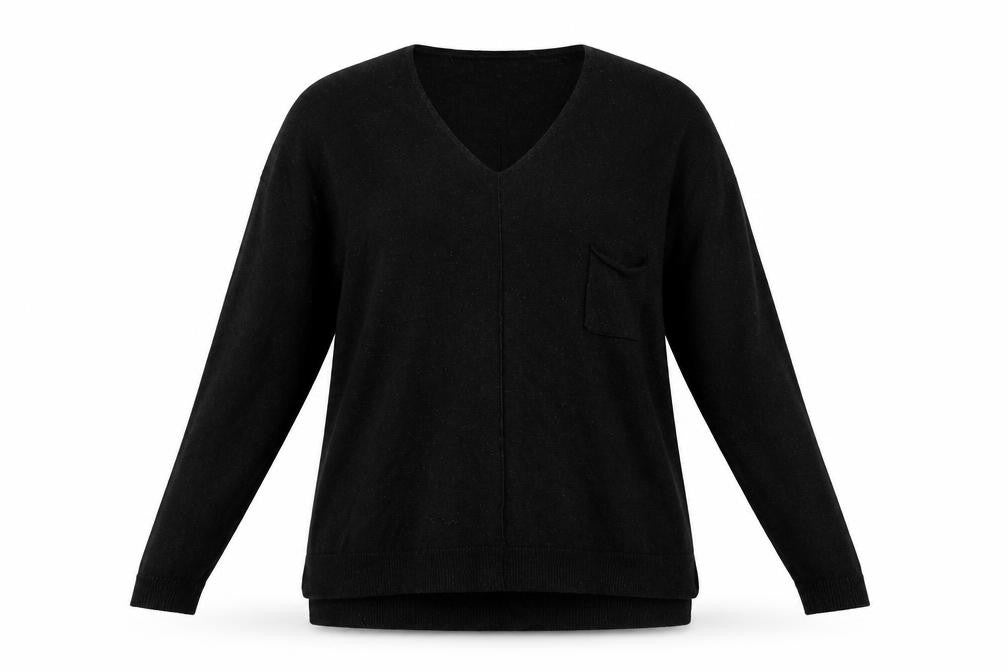 Odemai Women Black L V-Neck Lurex Knit Pullover Jumper