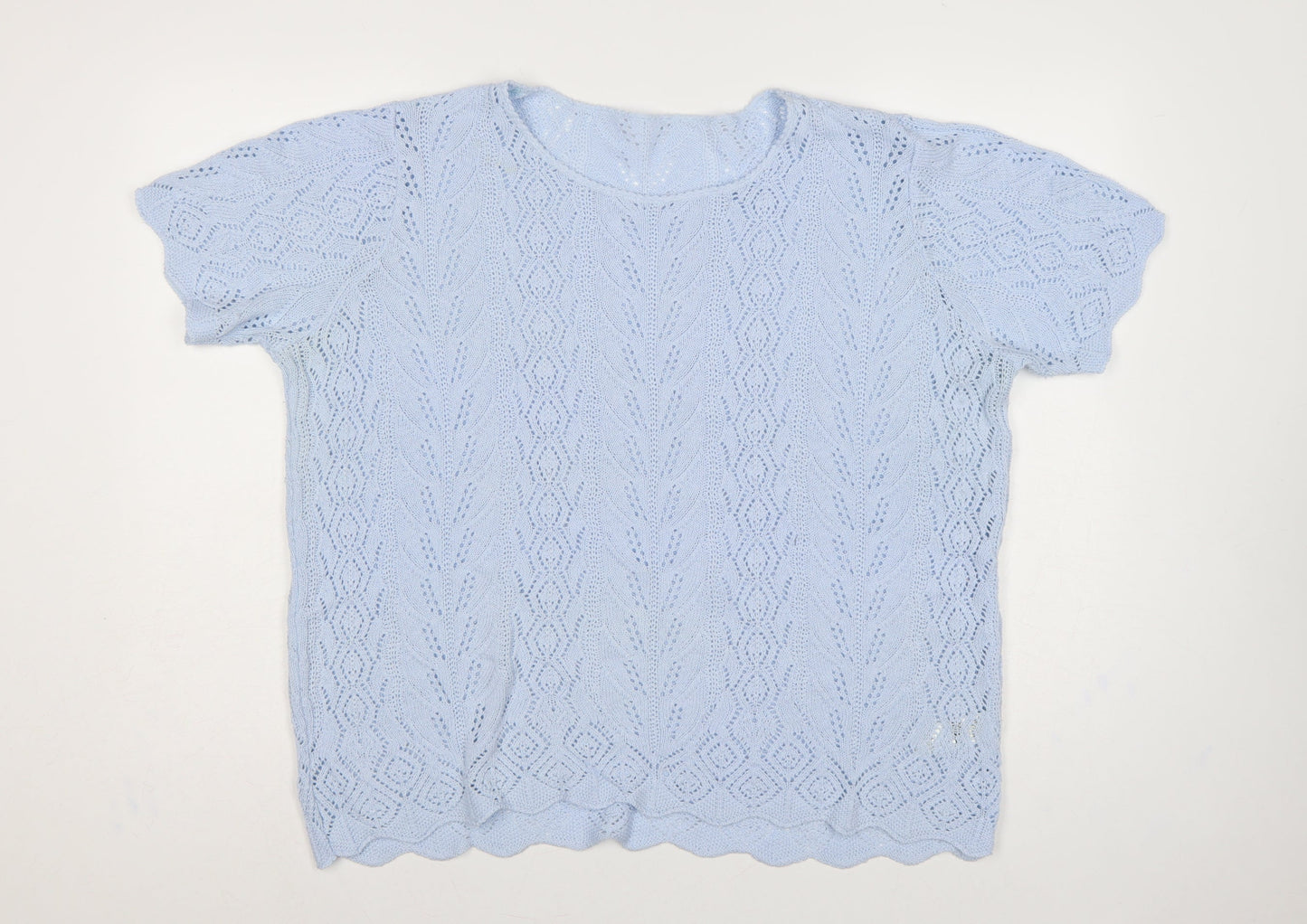 St Michael M&S Women Blue UK 22 Open Knit Short Sleeve Jumper
