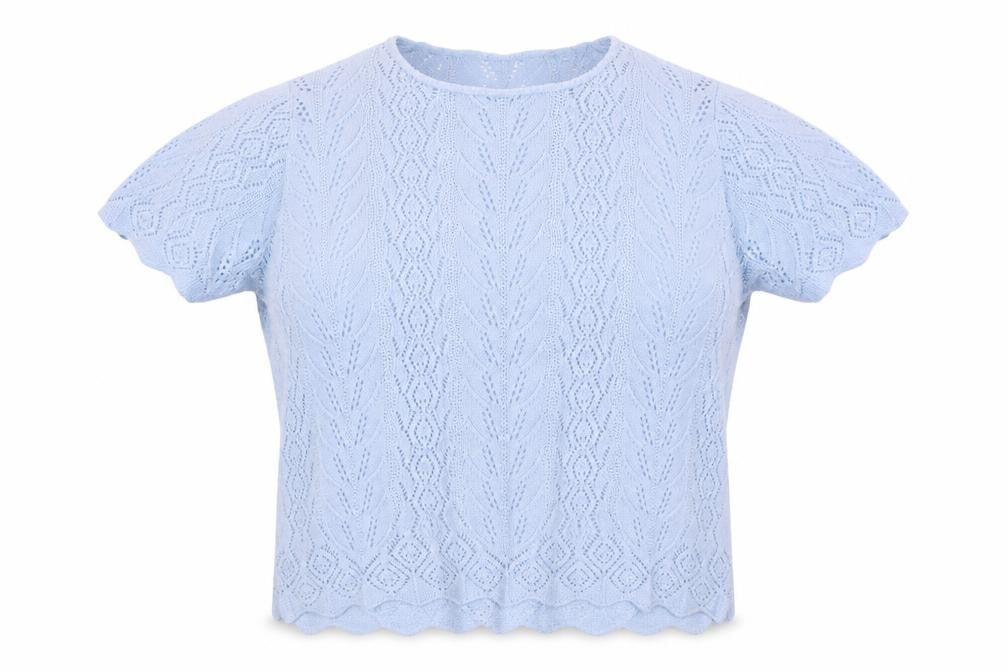 St Michael Marks & Spencer Women Blue UK 22 Open Knit Short Sleeve Jumper