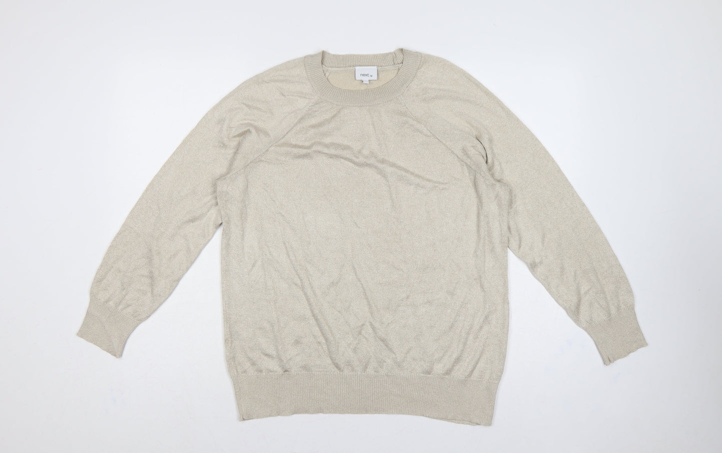 Next SP Women’s Beige Glitter Knit Crew Neck Raglan Jumper L UK 16