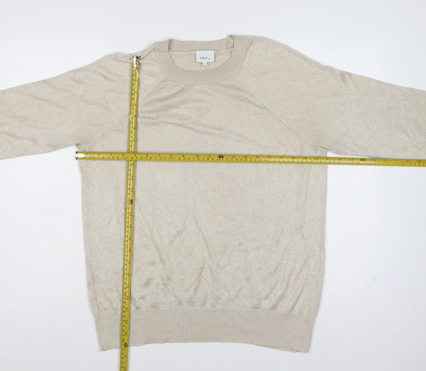 Next SP Women’s Beige Glitter Knit Crew Neck Raglan Jumper L UK 16