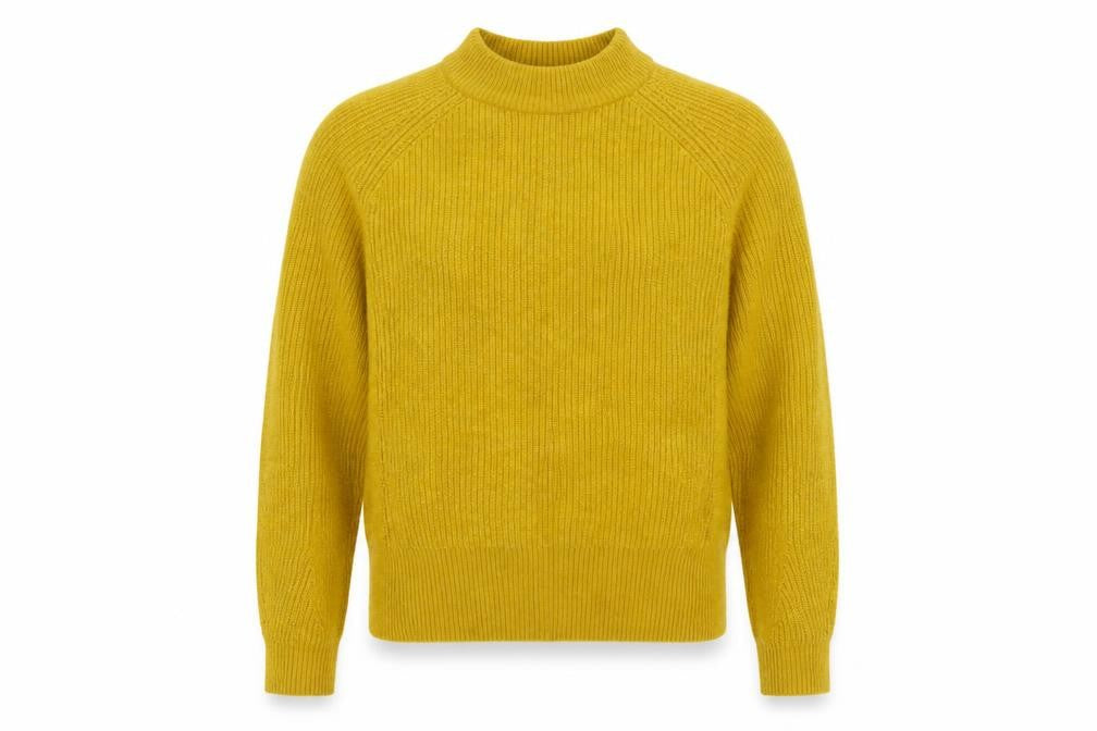 Marks & Spencer Women Yellow XS Mock Neck Rib Knit Jumper