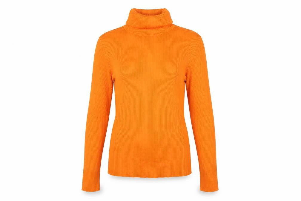 H&M Divided Women Orange Ribbed Roll Neck Jumper UK 12 M Slim Knit