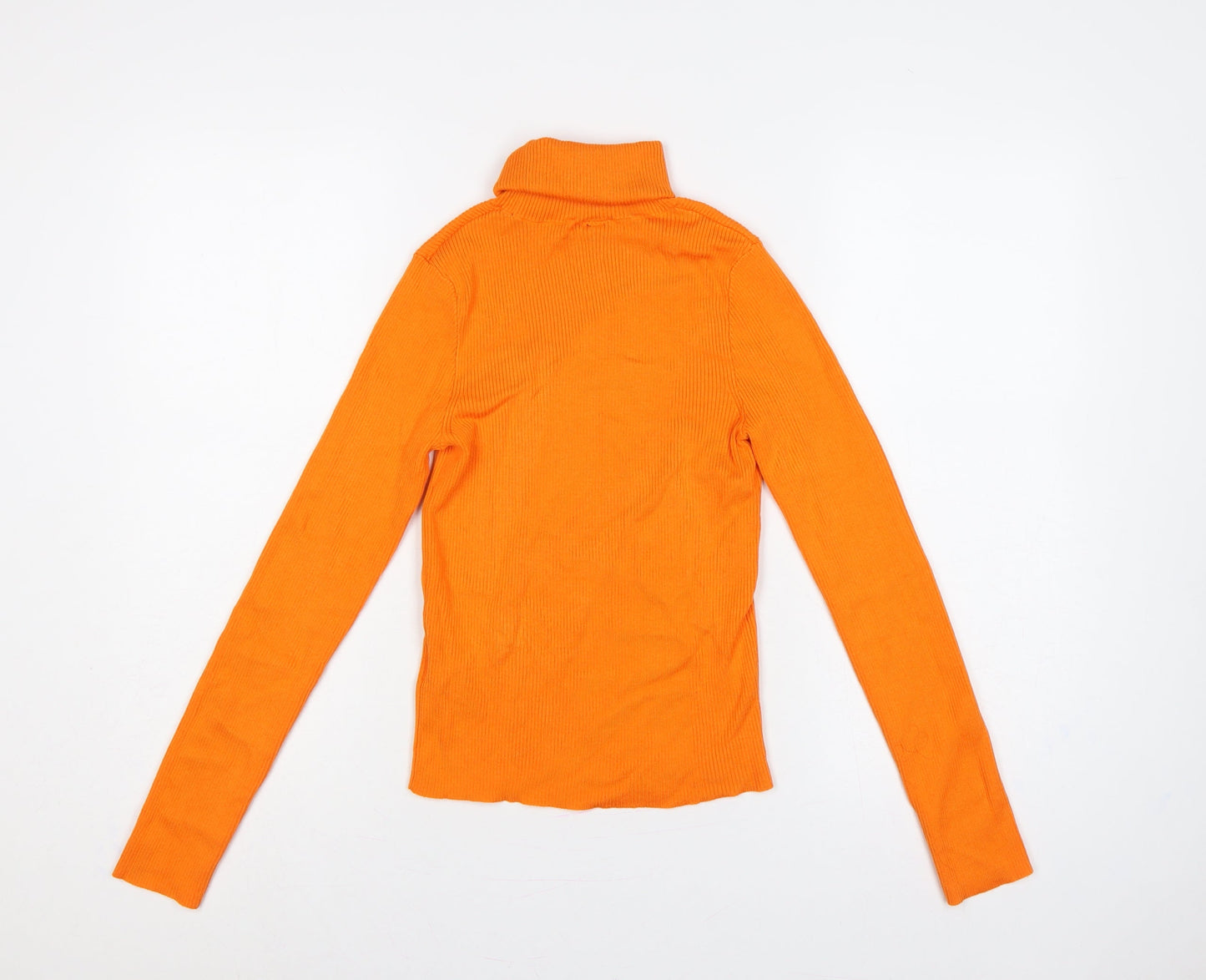 H&M Divided Women Orange Ribbed Roll Neck Jumper UK 12 M Slim Knit