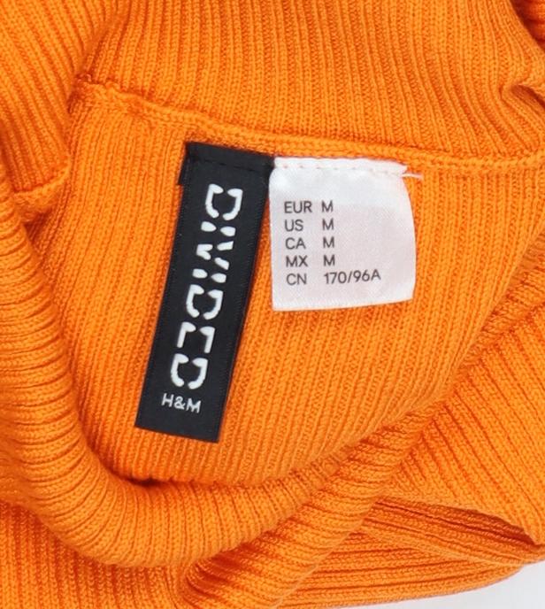 H&M Divided Women Orange Ribbed Roll Neck Jumper UK 12 M Slim Knit