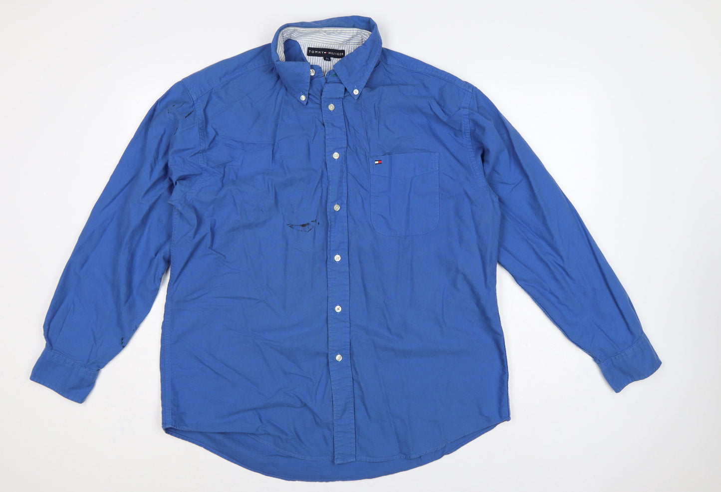 Tommy Hilfiger Men’s Blue Large Cotton Button-Down Long Sleeve Shirt