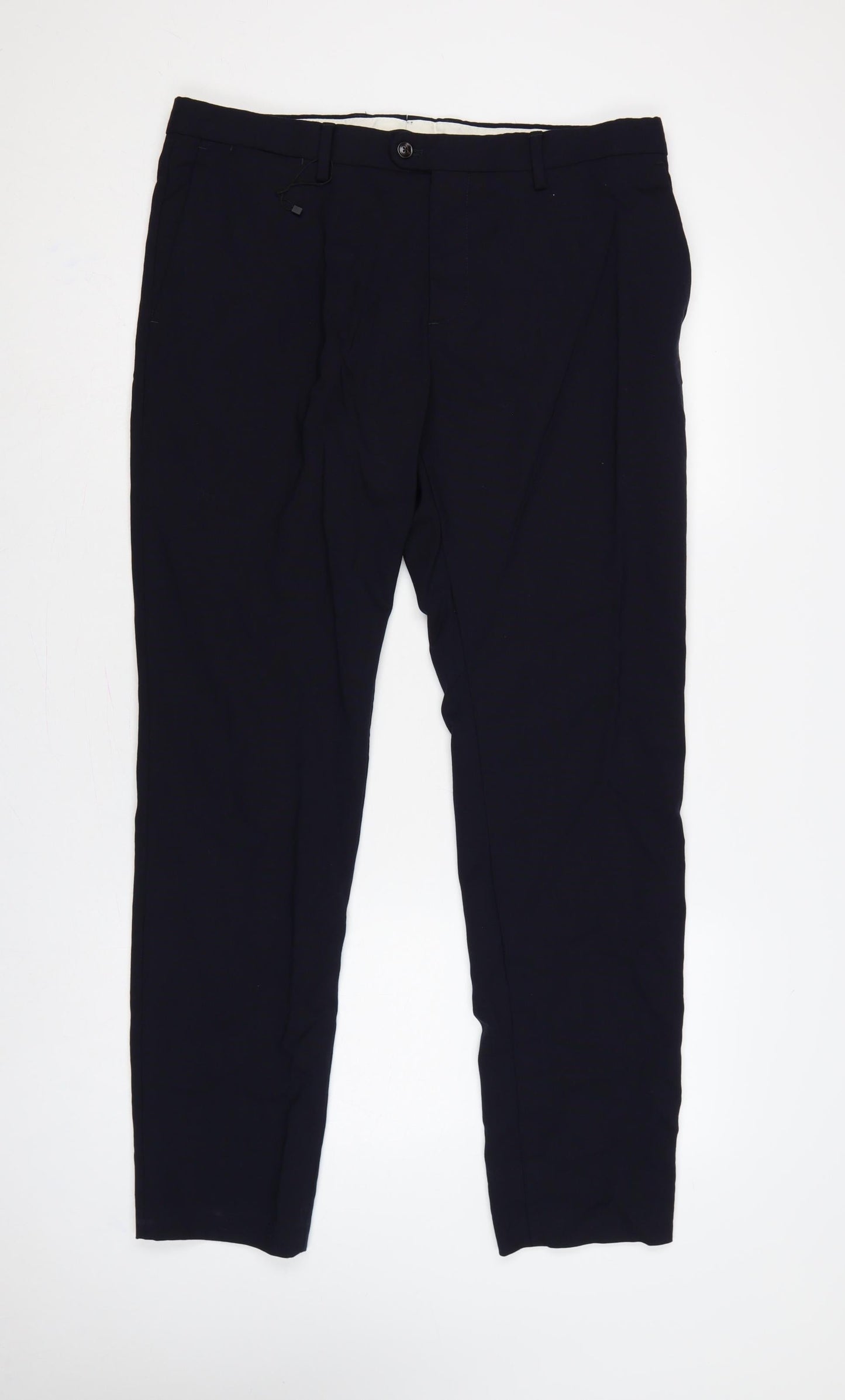 Zara Men’s Blue 34 Wool Flat Front Straight Dress Trousers