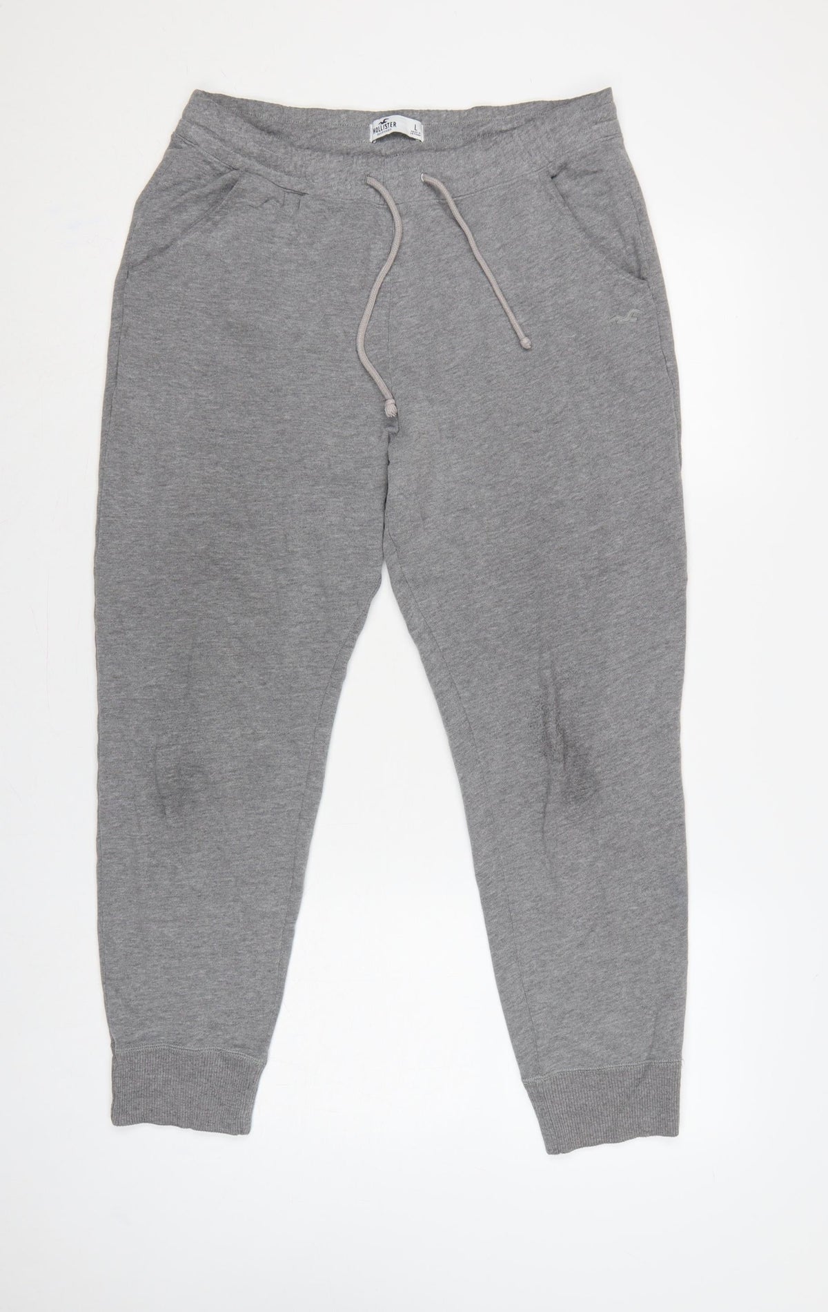 Hollister Women Grey L Jogger Sweatpants Elastic Waist Pockets Logo