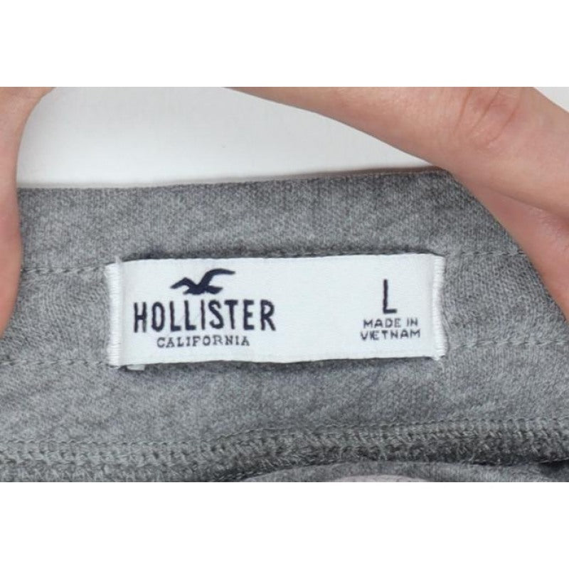 Hollister Women Grey L Jogger Sweatpants Elastic Waist Pockets Logo