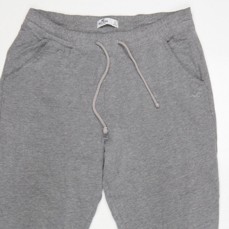 Hollister Women Grey L Jogger Sweatpants Elastic Waist Pockets Logo