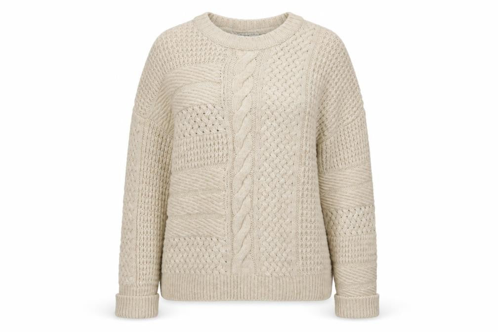 Emma Willis Women Ivory M Cable Knit Crew Neck Jumper