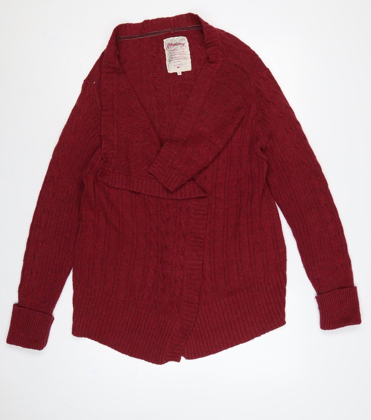 Mantary Women’s Red Size 16 Cable Knit Open V-Neck Cardigan