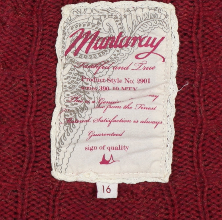 Mantary Women’s Red Size 16 Cable Knit Open V-Neck Cardigan