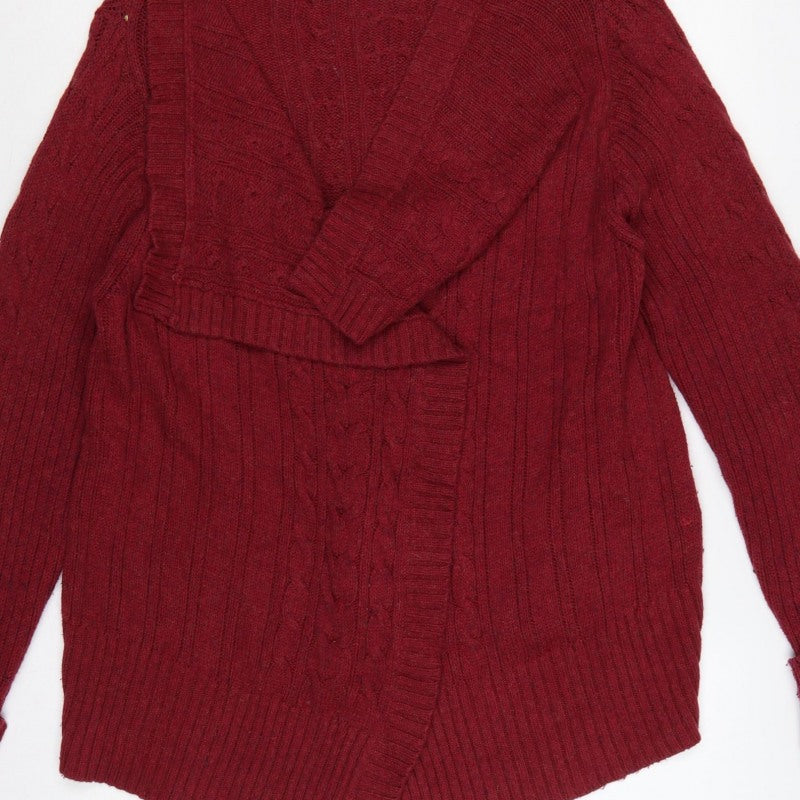 Mantary Women’s Red Size 16 Cable Knit Open V-Neck Cardigan