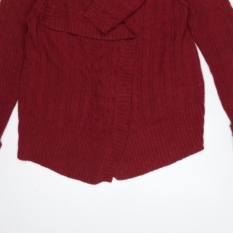 Mantary Women’s Red Size 16 Cable Knit Open V-Neck Cardigan
