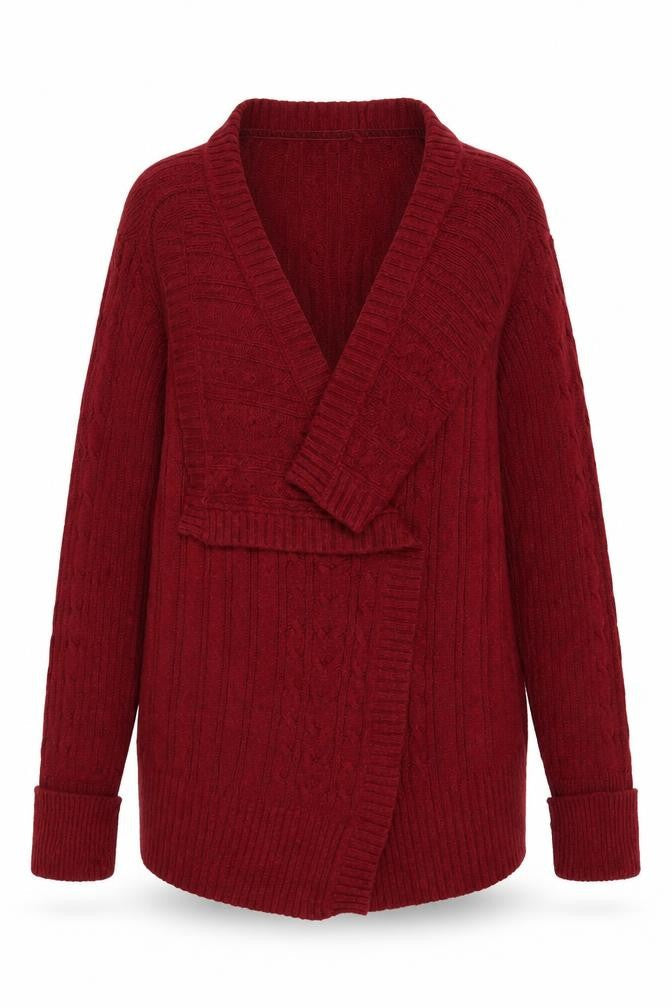 Mantary Women’s Red Size 16 Cable Knit Open V-Neck Cardigan