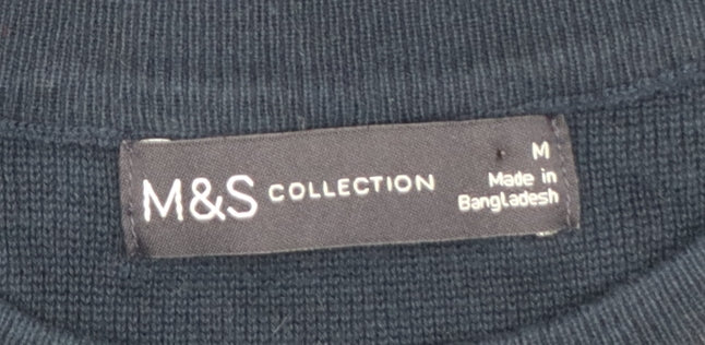 Marks and Spencer Women Blue M Crew Neck Cotton Knit Jumper